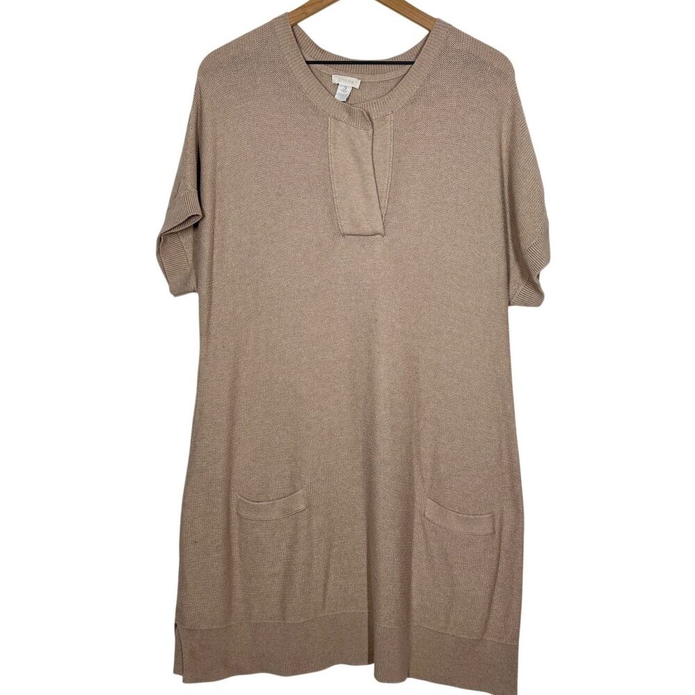 Chicos Tunic Top Size XL (3) Beige Rabbit Hair Blend Knit Lagenlook Longline